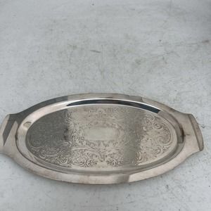 Vintage English Serving Tray Round Ornate Art Nouveau
